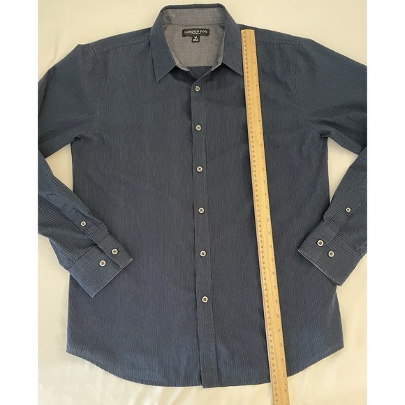 London Fog Shirt Mens Medium M Button Front Long Sleeve Blue Pinstripe - Picture 6 of 9